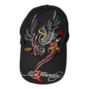 Ed Hardy Embroidered Eagle Graphic Adjustable Hat Black Streetwear Y2K